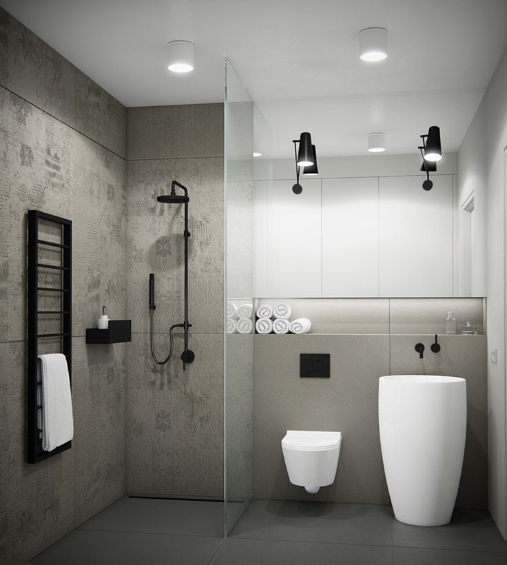 fakturowe płytki na ścianie nadają głębi minimalistycznej łazience